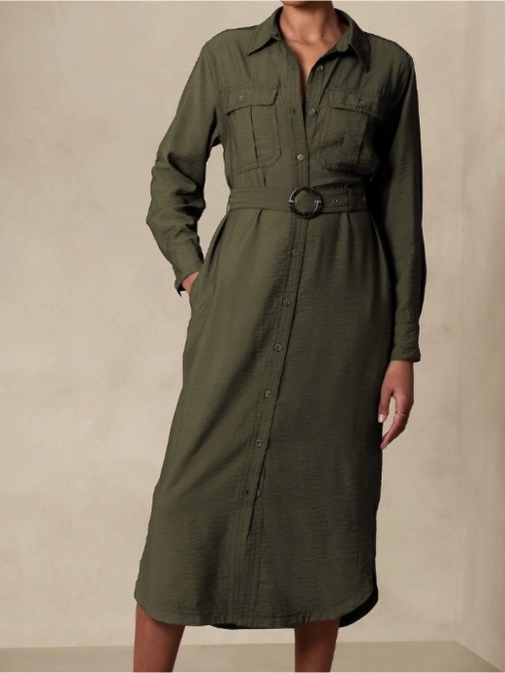 Banana Republic Utility Shirt Dress Belted L fits Like M Hunter Green